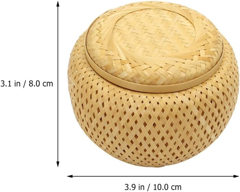 Bamboo Tea Basket with Lid Round Rattan Storage Jar Wicker Storage Baskets Woven Storage Canister Sticky Rice Steamer Baskets Snacks Fruit Basket Bamboo Weaving Steamer Image 2