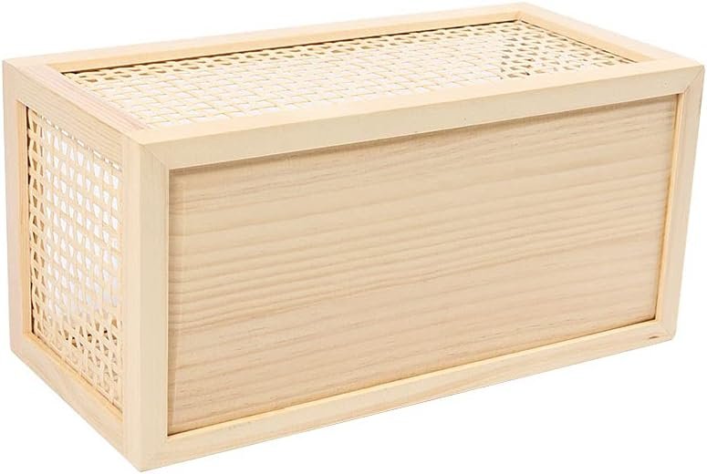 Small Wood Storage Basket, Rectangle Rattan Storage Box, Bamboo Storage Box for Bathroom Office Desktop Image 2