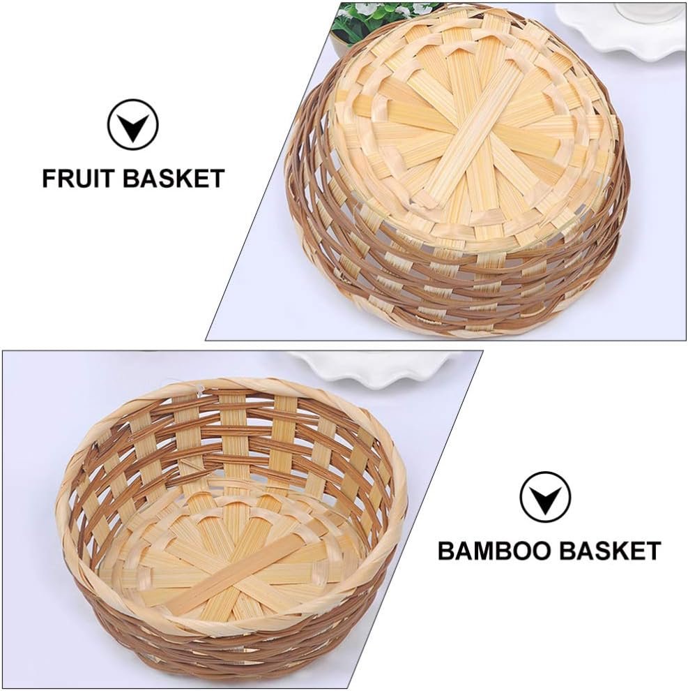 3pcs Decorative Wicker Storage Basket Fruit & Bread Basket Set, Woven Bamboo Serving Tray Image 2