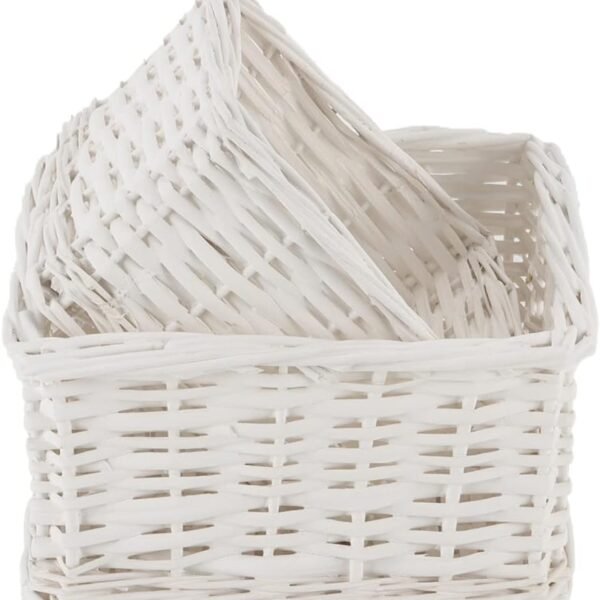 Woven Wicker Baskets for Storage Handwoven Wicker Storage Cubes Shelf Baskets for Organizing Decorative Storage Bins for Closet, Bedroom, Bathroom, Entryway, Office (White set of 2)