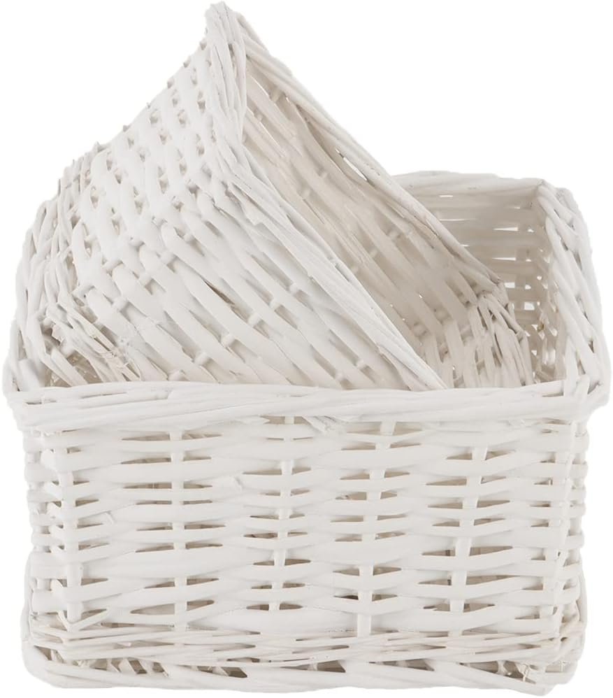 Woven Wicker Baskets for Storage Handwoven Wicker Storage Cubes Shelf Baskets for Organizing Decorative Storage Bins for Closet, Bedroom, Bathroom, Entryway, Office (White set of 2)