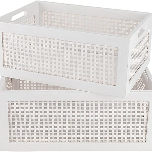 Wood Storage Baskets, Rattan Storage Baskets, Desk Office Drawer Storage Box (White Set2)