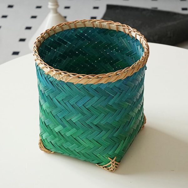 Handwoven Bamboo Trash Can Small Round Wicker Waste Basket for Bedroom, Bathroom, Office & Desktop Natural Rattan Storage Basket & Garbage Can for Kitchen, Living Room