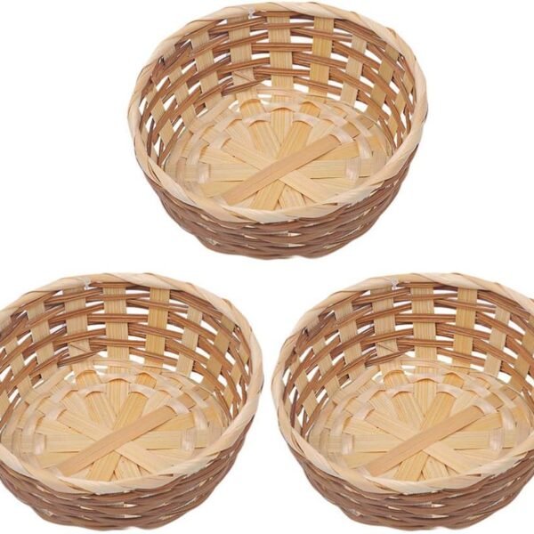 3pcs Decorative Wicker Storage Basket Fruit & Bread Basket Set, Woven Bamboo Serving Tray