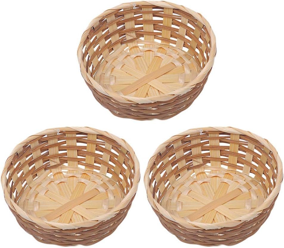 3pcs Decorative Wicker Storage Basket Fruit & Bread Basket Set, Woven Bamboo Serving Tray
