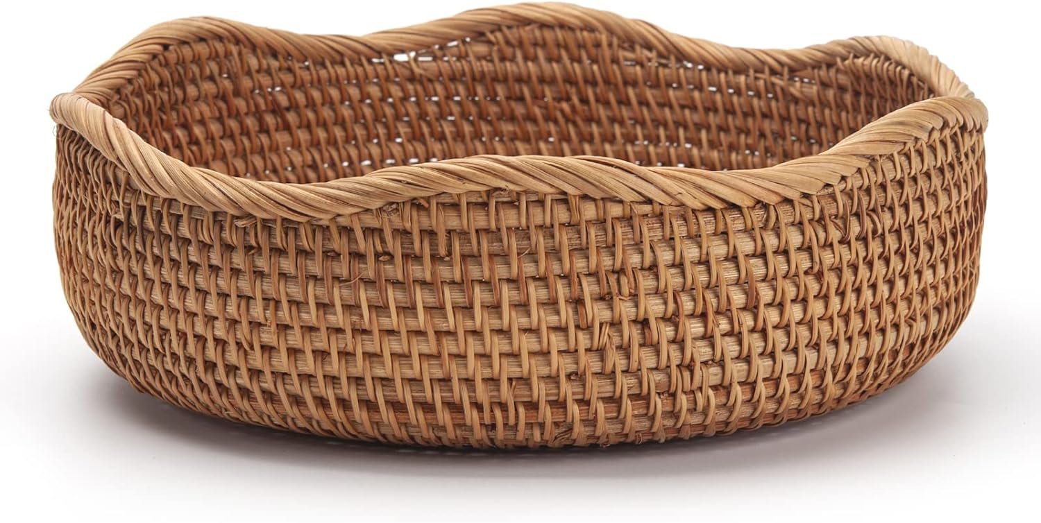 Rattan Bread Baskets Round Woven Fruit Bowls Key Holders Stackable for Storage, Snack, Fruit, Vegetable Natural Set of 3 Image 2