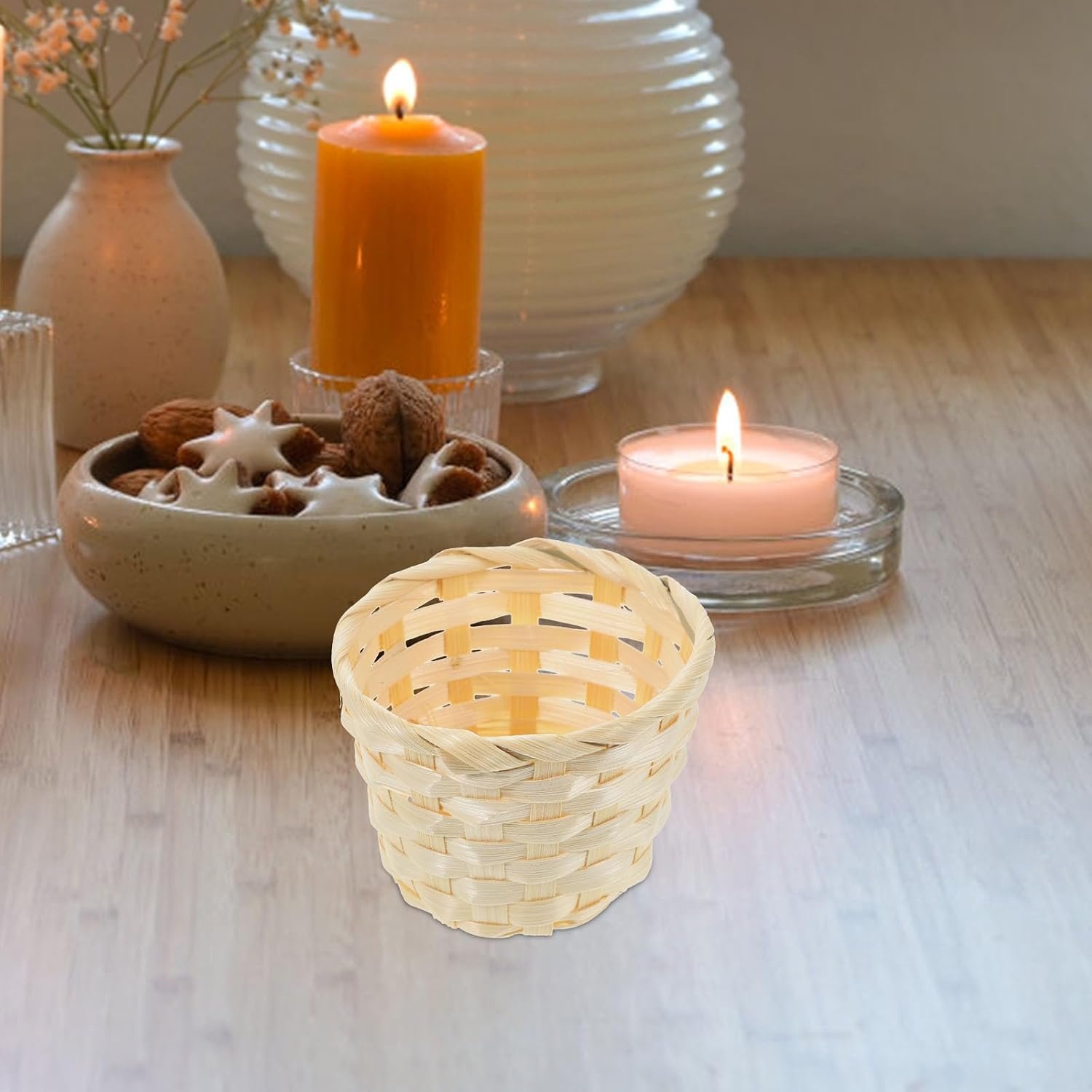 5 Pack Mini Wood Woven Baskets, Small Bamboo Storage Baskets, Mini Baskets for Home Organization, DIY Crafts, and Gift Packaging (2 95x2 95x2 36 Inches) Image 2