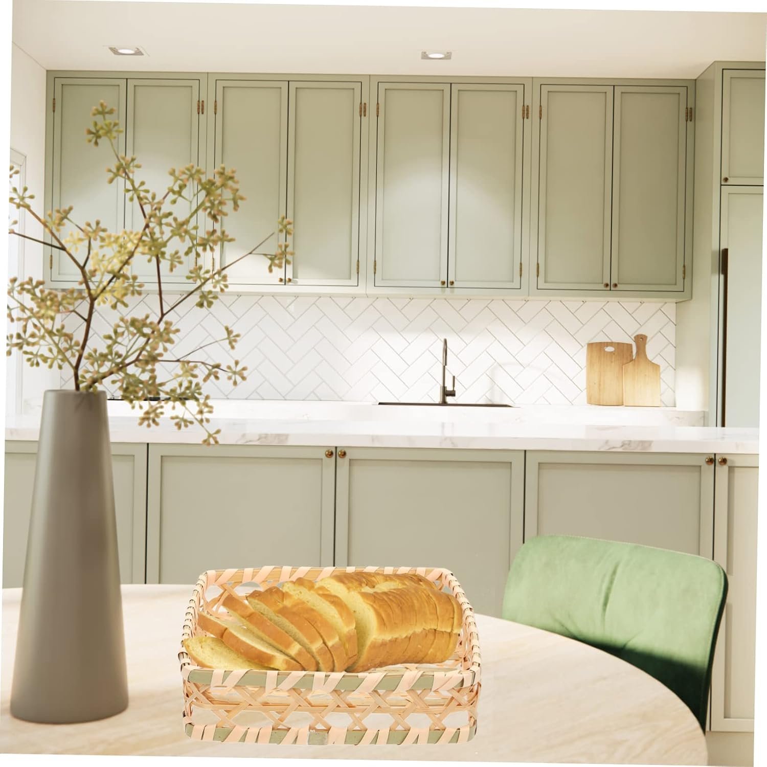 Bamboo Storage Woven Basket Desktop Basket Kitchen Organizing for Bread Vegetables Tea Image 2