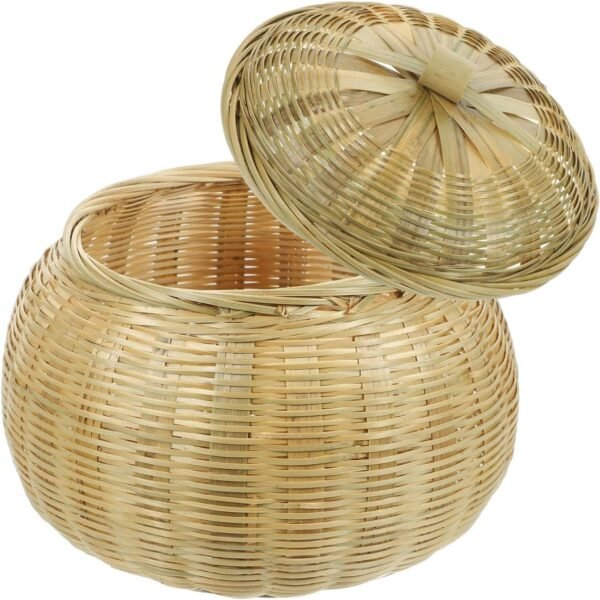 Bamboo Woven Basket with Lid Round Storage Organizer for Stationery and Snacks Bamboo Storage Basket for Home and Daily Use