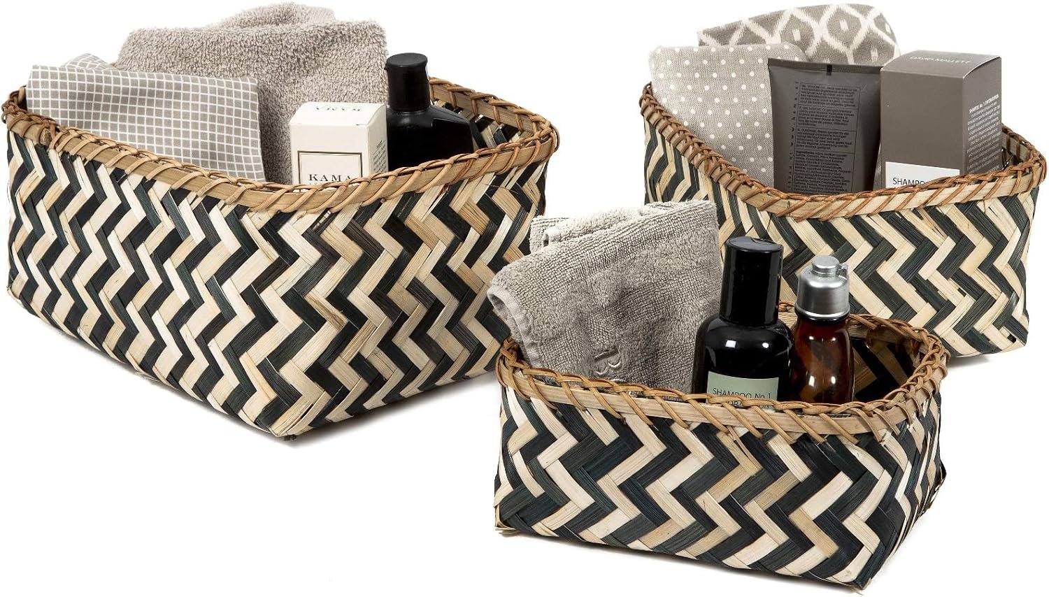 Compactor Bamboo Zebra Basket, Black/Natural, Set of 3 Image 2