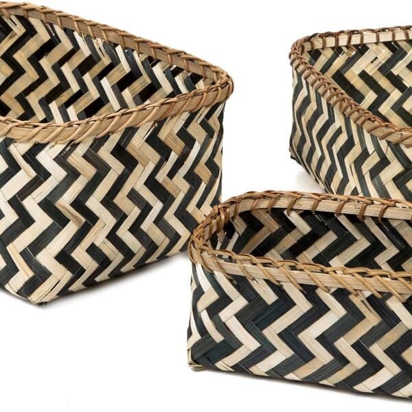 Compactor Bamboo Zebra Basket, Black/Natural, Set of 3