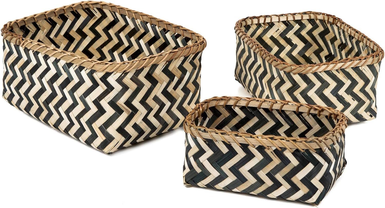 Compactor Bamboo Zebra Basket, Black/Natural, Set of 3
