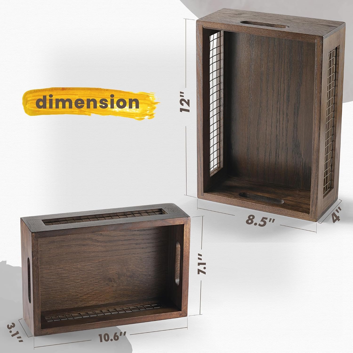 Wooden Countertop Baskets Set of 2 for Kitchen, Bathroom, Pantry|Wall Mount Upgrade with Full Accessories| Rustic Nesting Boxes|Wooden Organizer Crates for Fruit, Vegetables, Produce, Bread Image 2